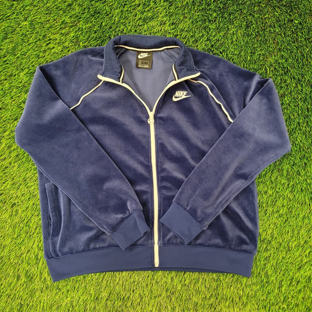 NIKE Velour Track Jacket Womens Large 23x22 Baggy Blue
